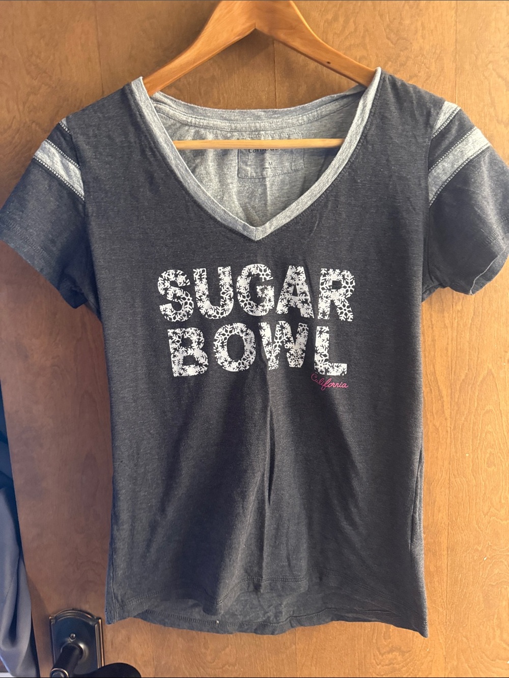 Sugar Bowl woman's Grey Graphic V-Neck Tee